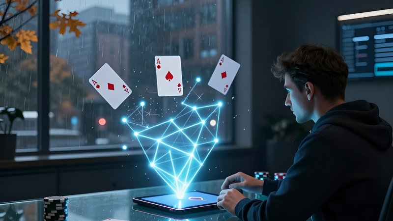 Игрок изучает голографические данные, выбирая лучшее ПО для анализа покерных раздач в сентябре 2026